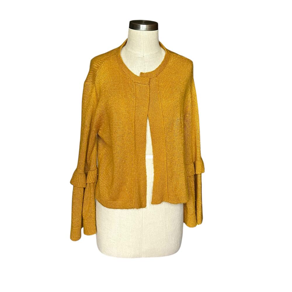 WOODEN‎ SHIPS Golden Mustard Yellow Open Front Cardigan Sweater Women's Size S
